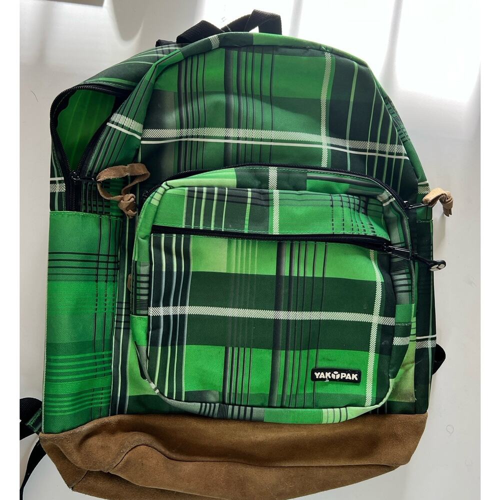 Vintage Yak Pak Green Plaid Backpack Suede Bottom Y2K 90s School Bag Gorpcore